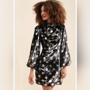Sister Jane Olympic Black Sequin Sparkly Polka Dot Mini Dress Women's Medium